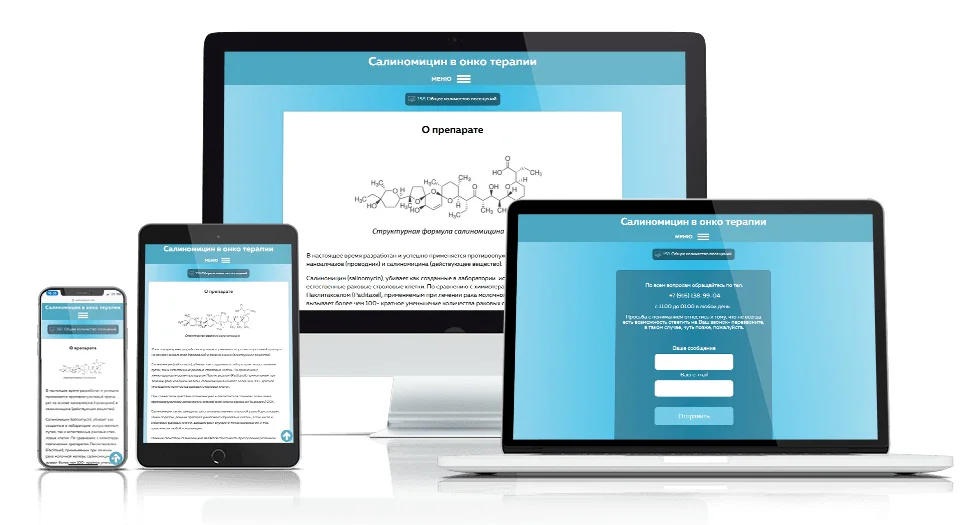 Разработку информационного сайта по препарату Salinomycin — экран проекта