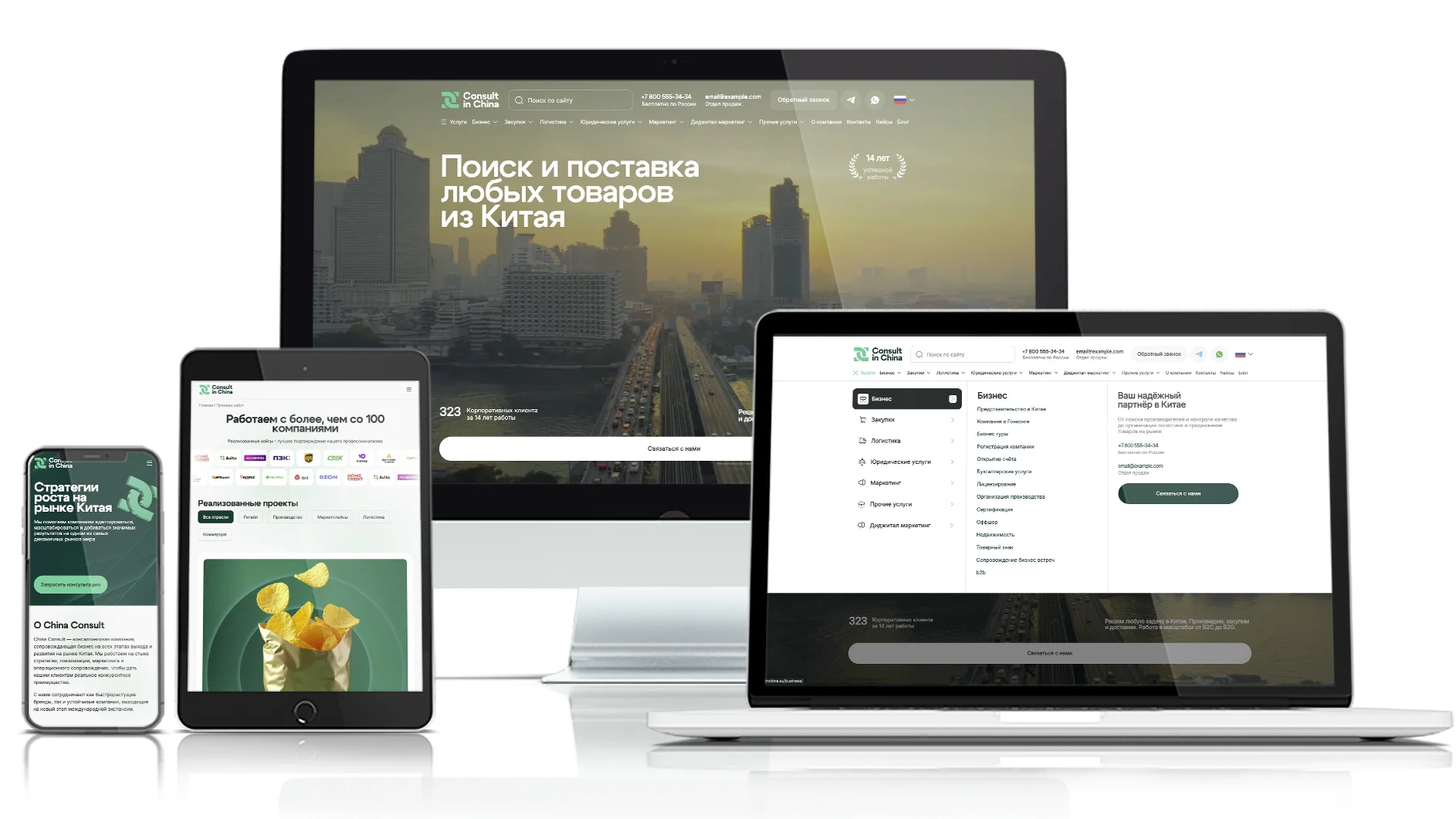 Корпоративный сайт Consult in China — экран проекта